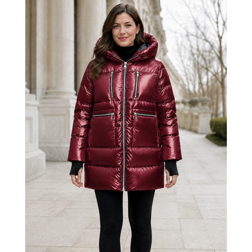 Orolay Shiny Burgundy Thickened Down Jacket Puffer Hooded Coat Thumbholes XS